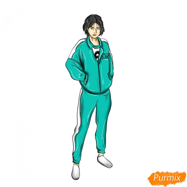 Как нарисовать игрока 067 из игра в кальмара карандашами поэтапно
