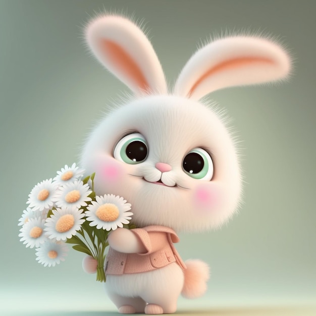 Зайка с букетом цветов